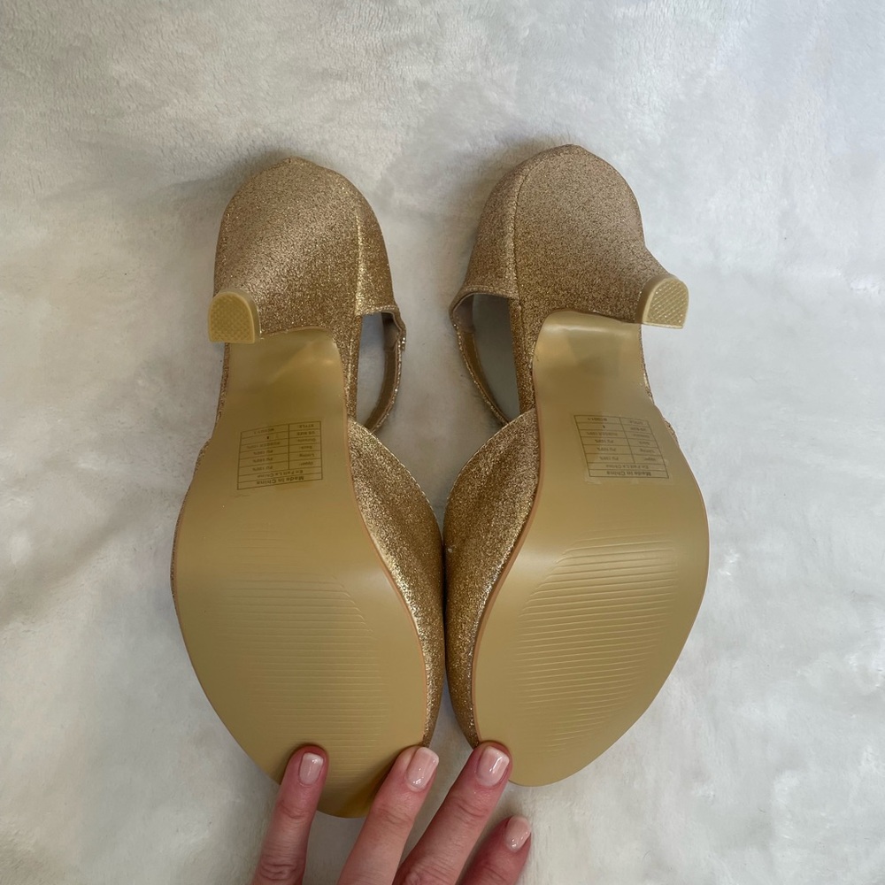 Gold Glitter T-Strap Heels - Picture 5 of 5